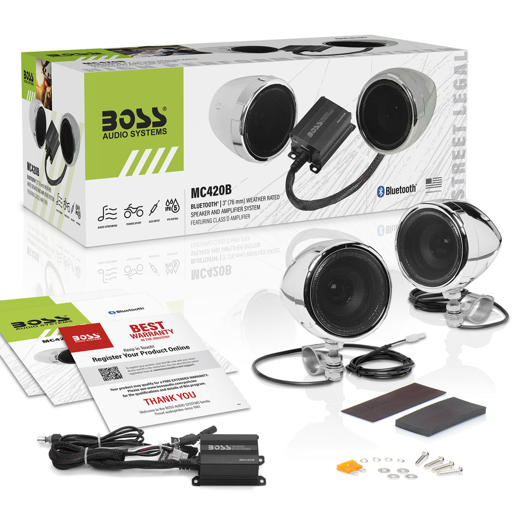 BOSS Audio Systems MC420B Motorcycle Speaker Amplifier, Bluetooth, 3” Speakers