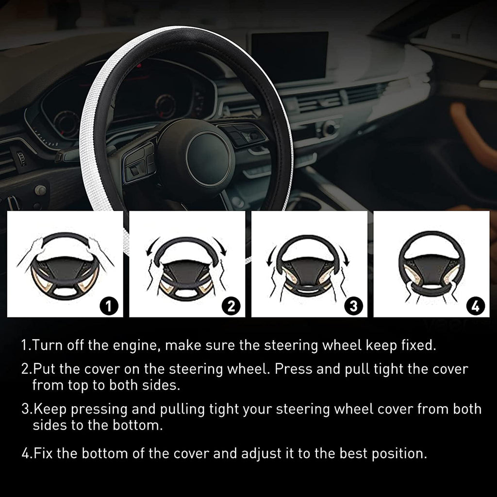 Diamond Leather Steering Wheel Cover, Steering Wheel Cover Sparkling Crystal Rhinestones, Bling Car Accessories for Women, Universal Fit 15 Inch