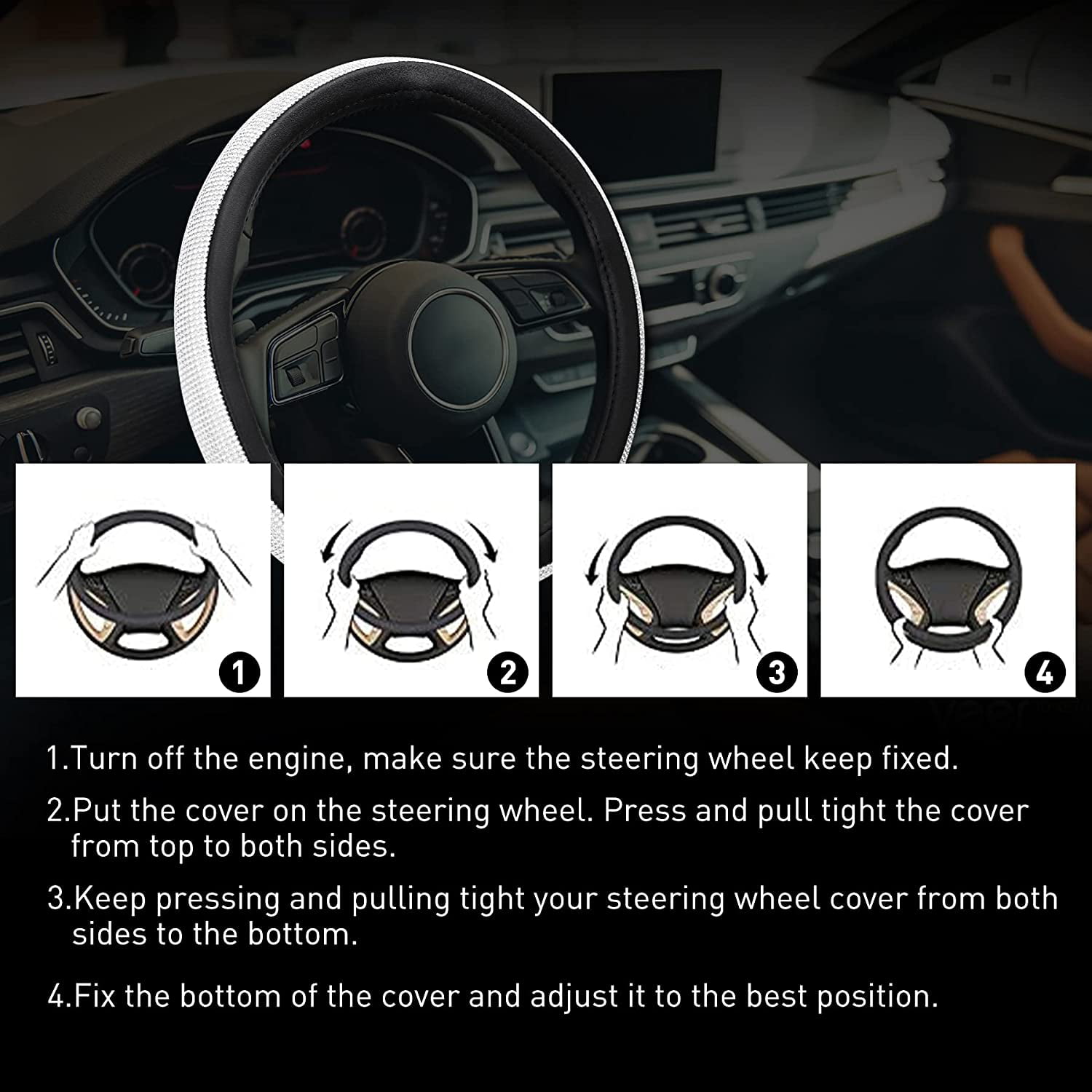 Diamond Leather Steering Wheel Cover, Steering Wheel Cover Sparkling Crystal Rhinestones, Bling Car Accessories for Women, Universal Fit 15 Inch