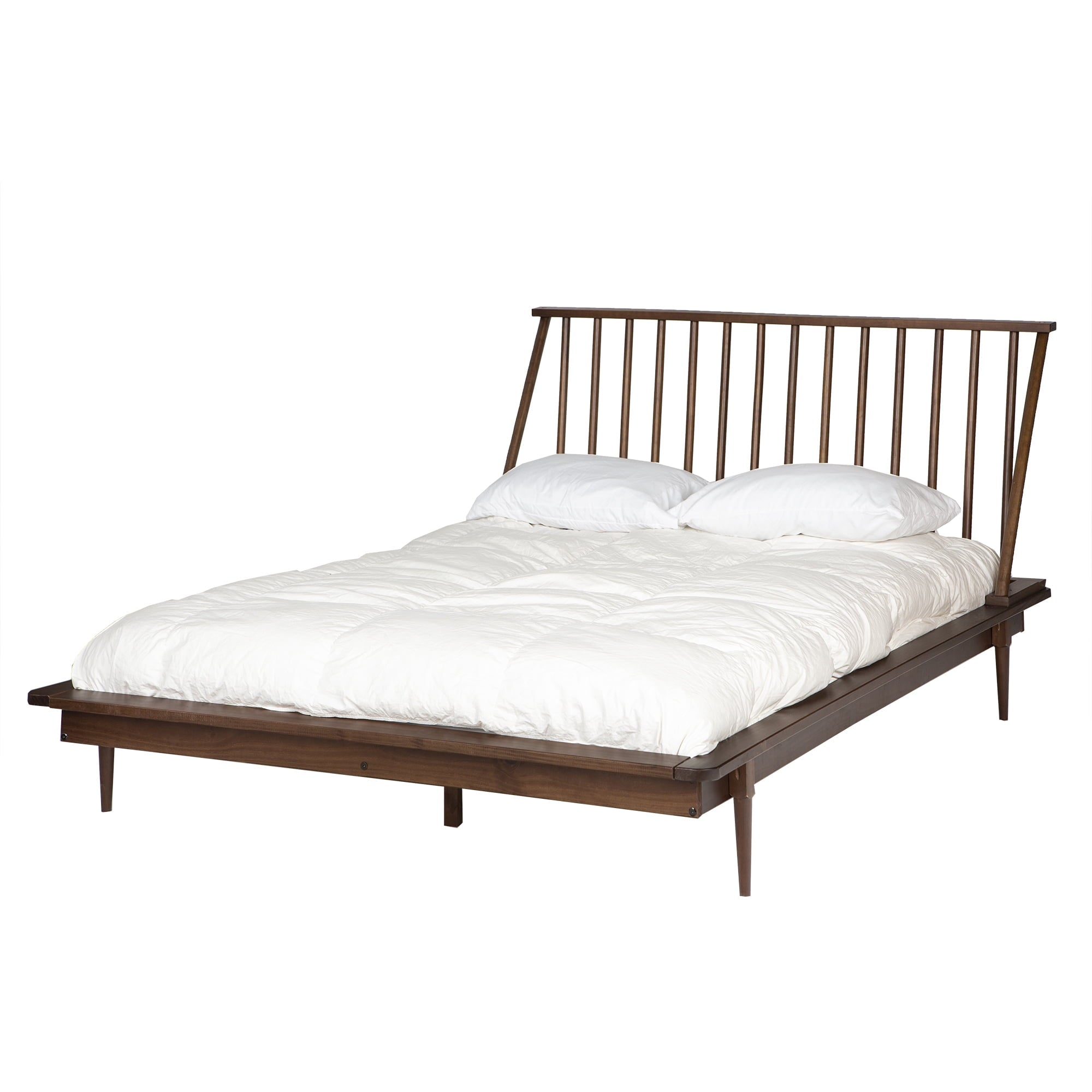 Walker Edison Modern Boho Queen Size Solid Wood Platform Bed, Walnut