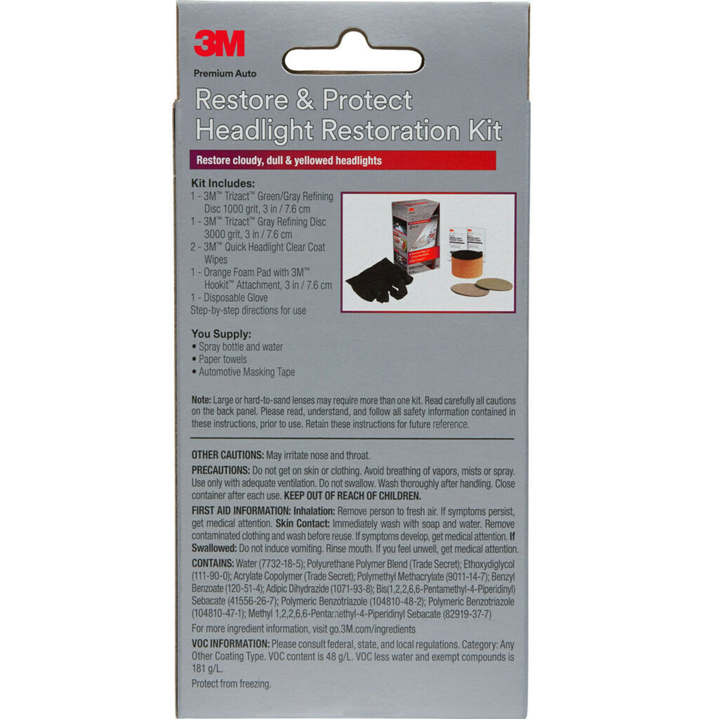 3M Automotive Headlight Restoration Kit, Restore and Protect, Clear, 1 Pack