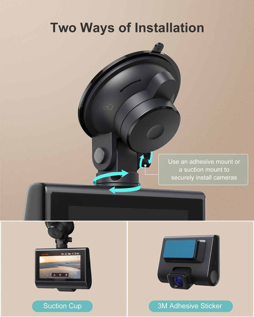iZEEKER 4K Dash Cam Front and Rear Wi-Fi GPS, 4K+1080P Dual Dash Camera for Cars, 3'' IPS Touchscreen, WDR, Night Vision, Parking Mode, G-Sensor, 2 Mounting Options