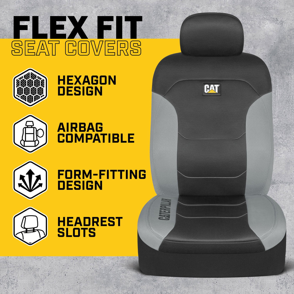 Caterpillar FlexFit Automotive Seat Covers for Cars Trucks and SUV (Set of 2) – Car Seat Covers for Front Seats