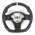 Ikon Motorsports Steering Wheel Compatible with 17-23 Tesla Model 3 Y Carbon Fiber & Perforated Leather With White Stitching & Stripe Steering Wheel Cover