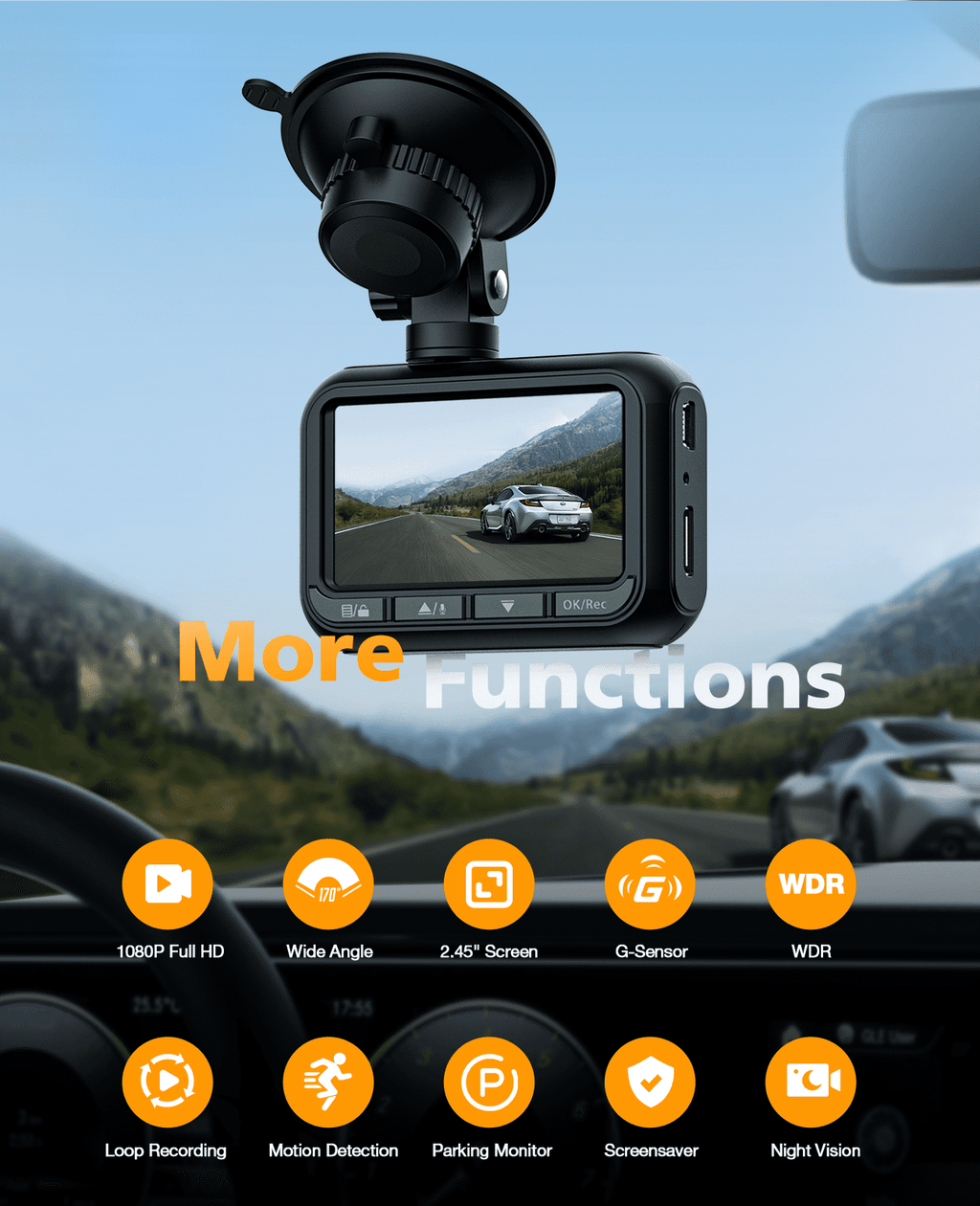 TOGUARD DC18 Dash Cam Front 1080P FHD 2.45" Dash Camera for Cars 170° Wide Angle Car Camera with Super Night Vision, WDR, G-Sensor, Loop Recording