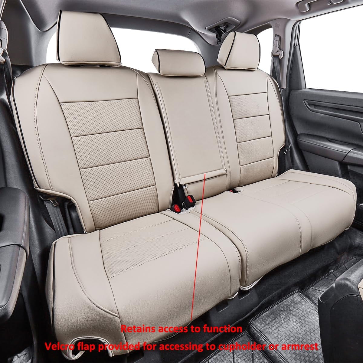 EKR Custom Fit CRV Seat Covers for Honda CRV EX,EXL,Hybrid 2023 2024 - Full Set Breathable Leather Auto Seat Covers(Beige)