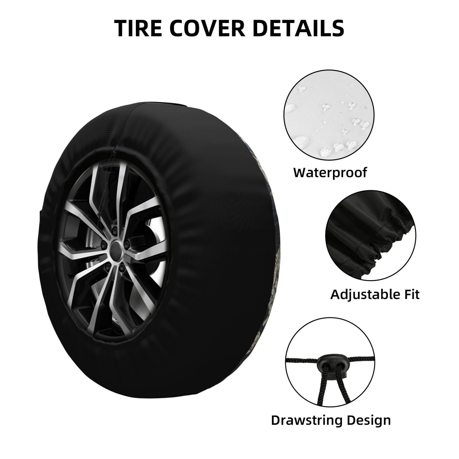 DouZhe Waterproof Spare Tire Cover, Occult Gothic Skulls Eyes Prints Adjustable Wheel Covers Fit for Jeep Trailer RV SUV Car, 15 inch