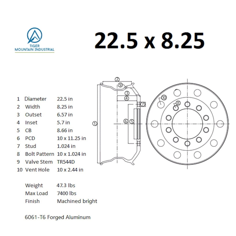 Truck Rims 22.5 x 8.25 Forge Aluminum Commercial Wheels Trailer Hub Pilot Alcoa STYLE TOP Quantity