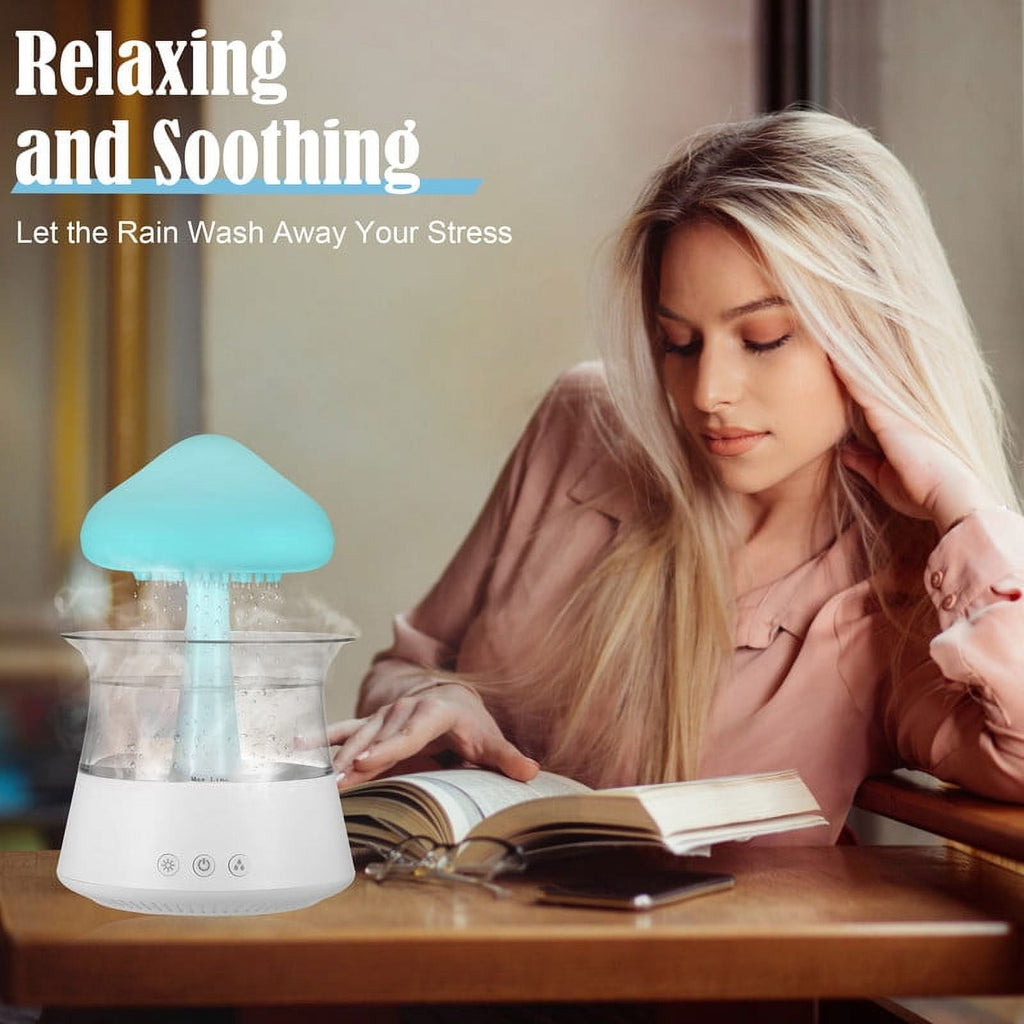 Moyic Waterfall Humidifier Water Drip， Rain Cloud Diffuser with 7 Colors LED Lights， Cloud Humidifier Rain Drop for Sleeping