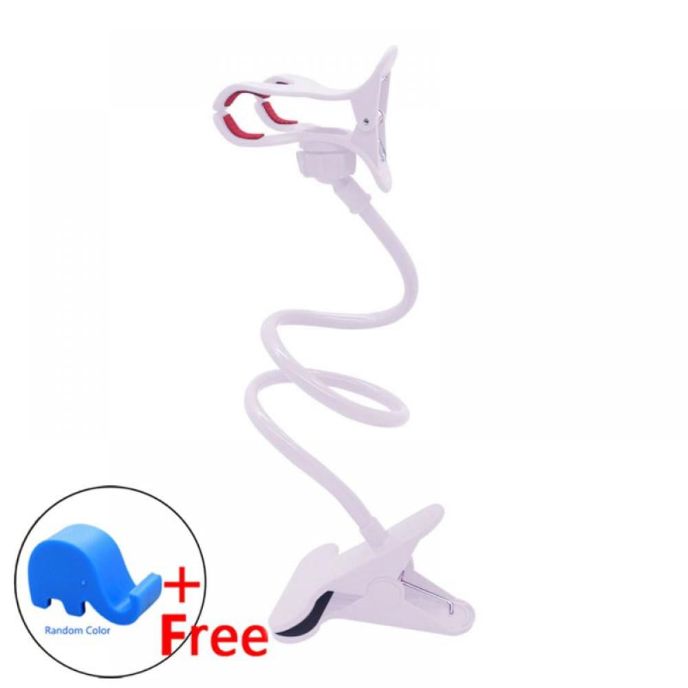 Lazy Mount Double V Clip Cell Phone Holder Clamp Flexible 360° Goose Neck Black (White)