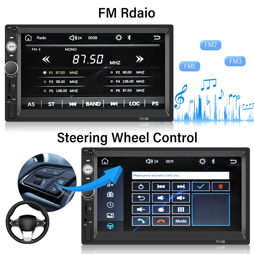 Podofo Double 2 Din 7'' Universal Car Stereo Radio Apple Carplay Android Auto Mirror Link HD Touch Screen Car Audio Multimedia Player MP3 MP5 Bluetooth FM USB(Rear Camera Not Included)
