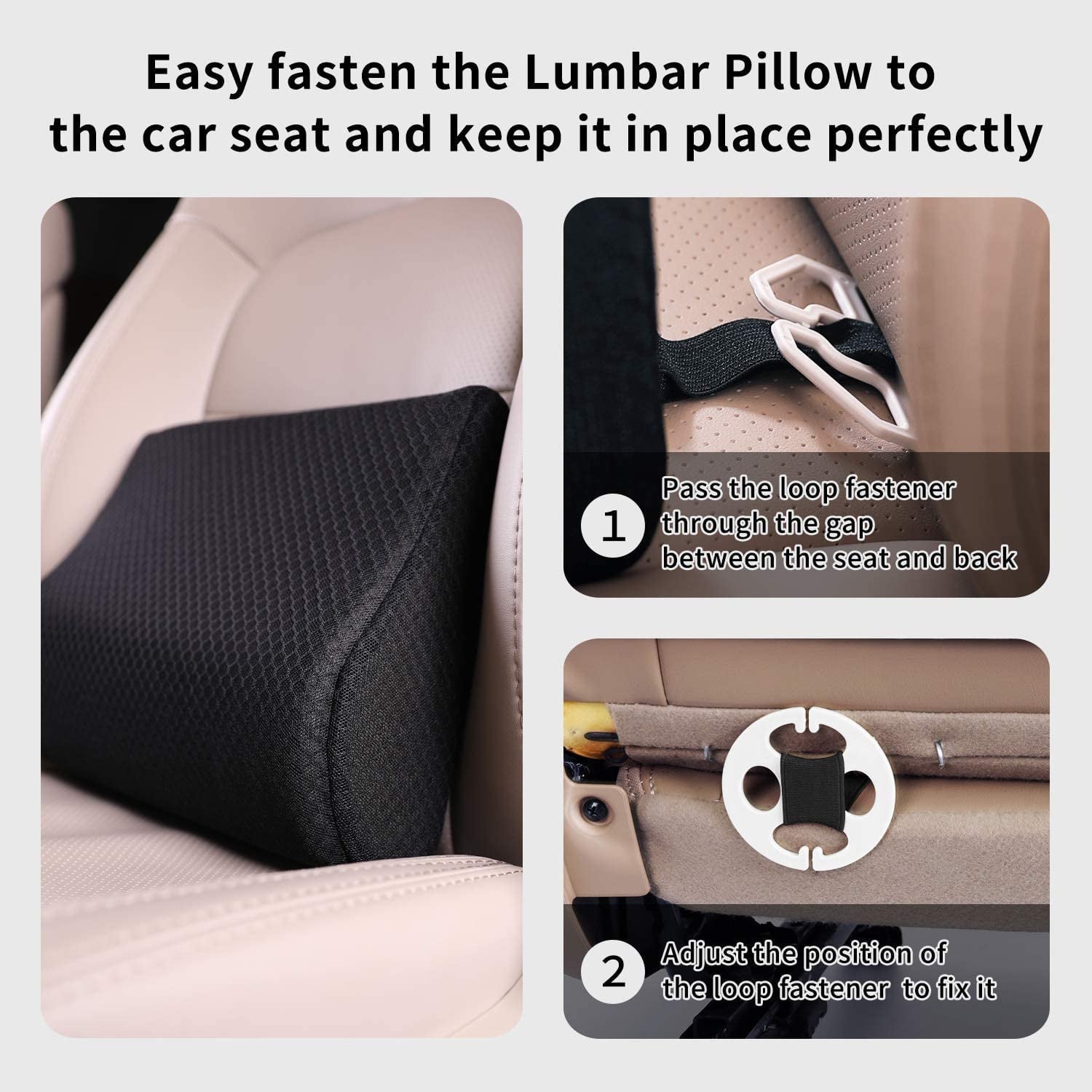 TISHIJIE Memory Foam Lumbar Support Pillow for Car - Mid/Lower Back Support Cushion - for Car Seat, Office Chair, Recliner Etc.