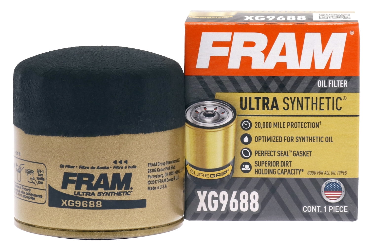 FRAM Ultra Synthetic Oil Filter, XG9688 Fits select: 2012-2023 HYUNDAI ELANTRA, 1990-2019 HYUNDAI SONATA
