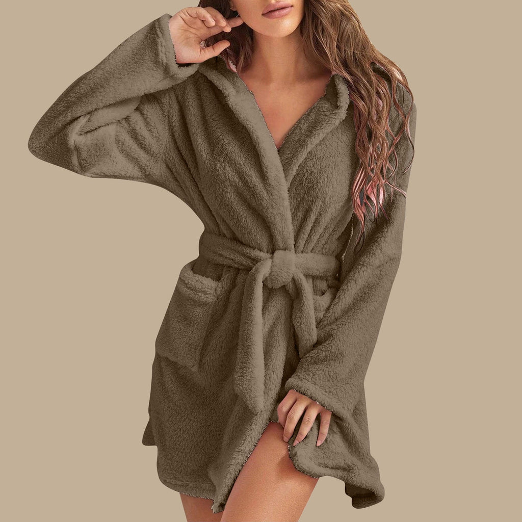 wo-fusoul Fall Fashion 2023 Deals! Bath Robes for Women Womens Plus Size Fleece Hooded Bathrobe Plush Short Robe with Pockets & Belts