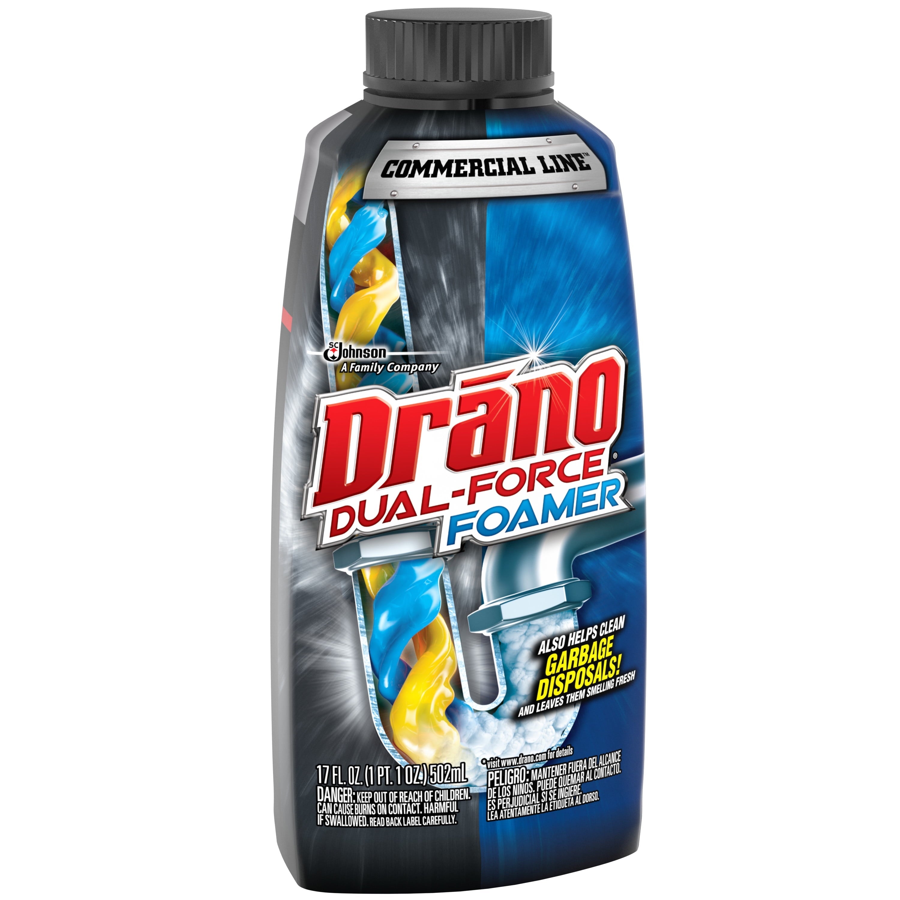 Drano Dual-Force Foamer, Drain Clog Remover, Commercial Line, 17 oz