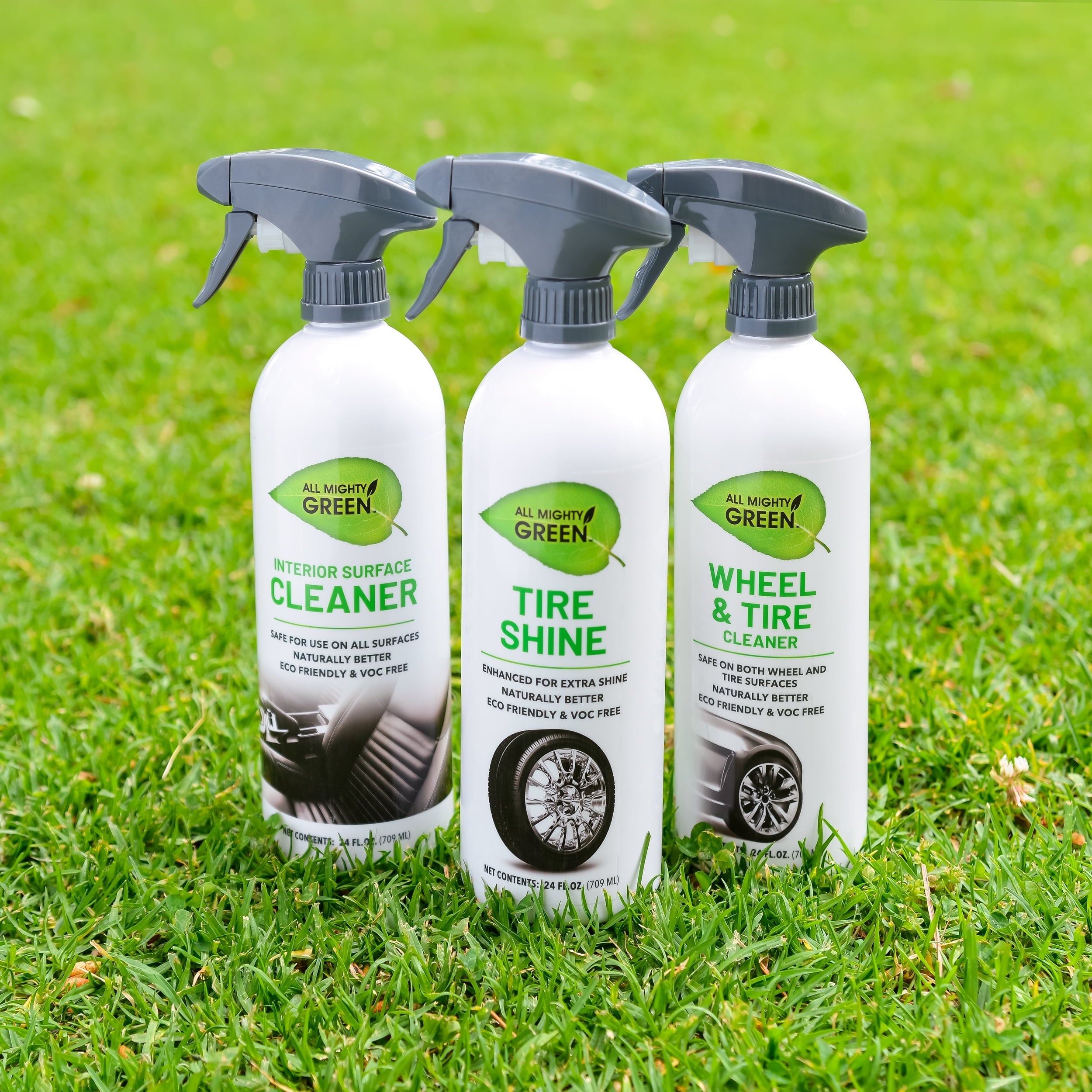 All Mighty Green Eco-Friendly 3 Piece Car Cleaning Combo Set, Interior Surface Cleaner, Tire Shine, Wheel Cleaner with UV Protection, 24 Oz (3-Pack)