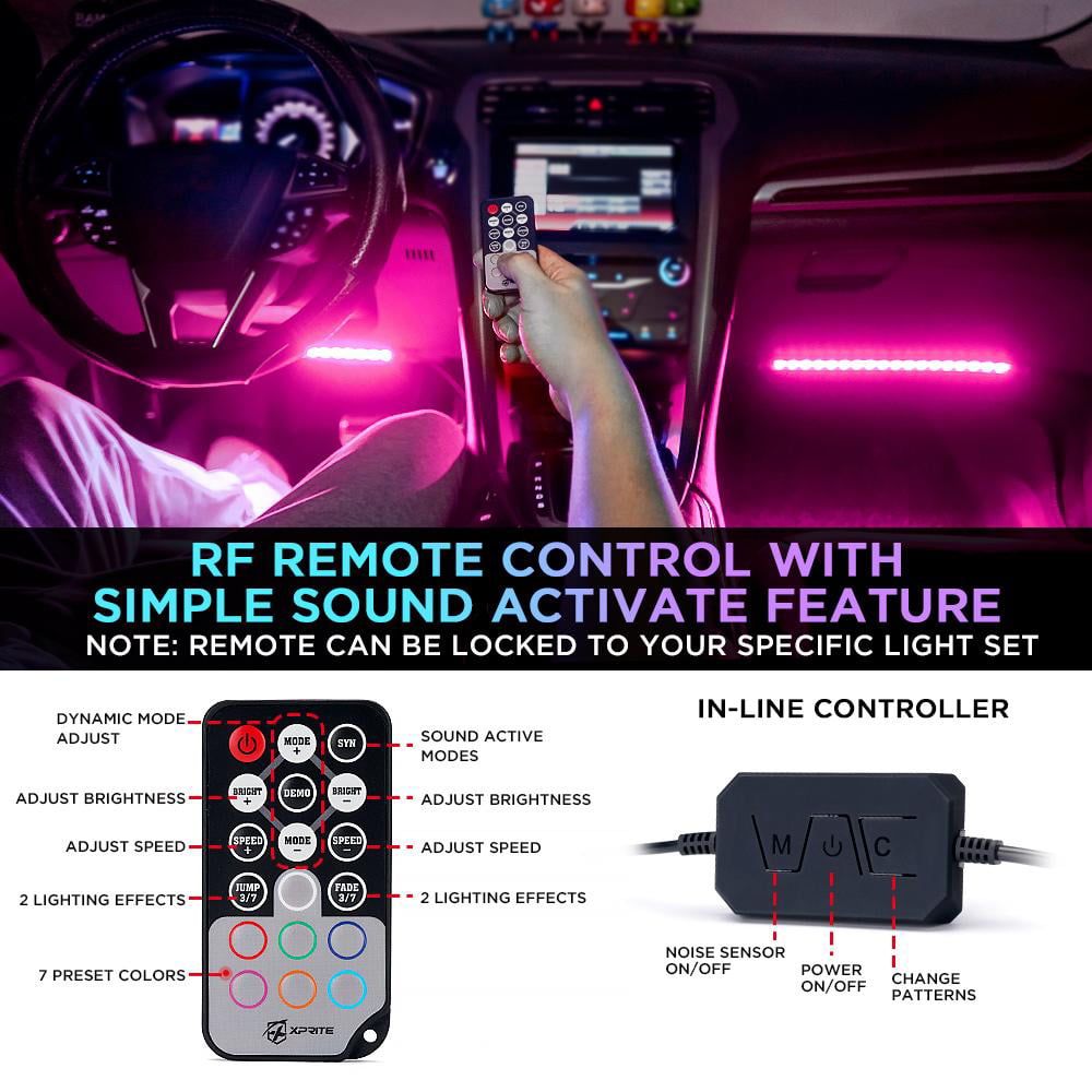 Xprite 4PC Celestial Series Double Row RGB LED Interior Car Light Set - Bluetooth and Remote Control