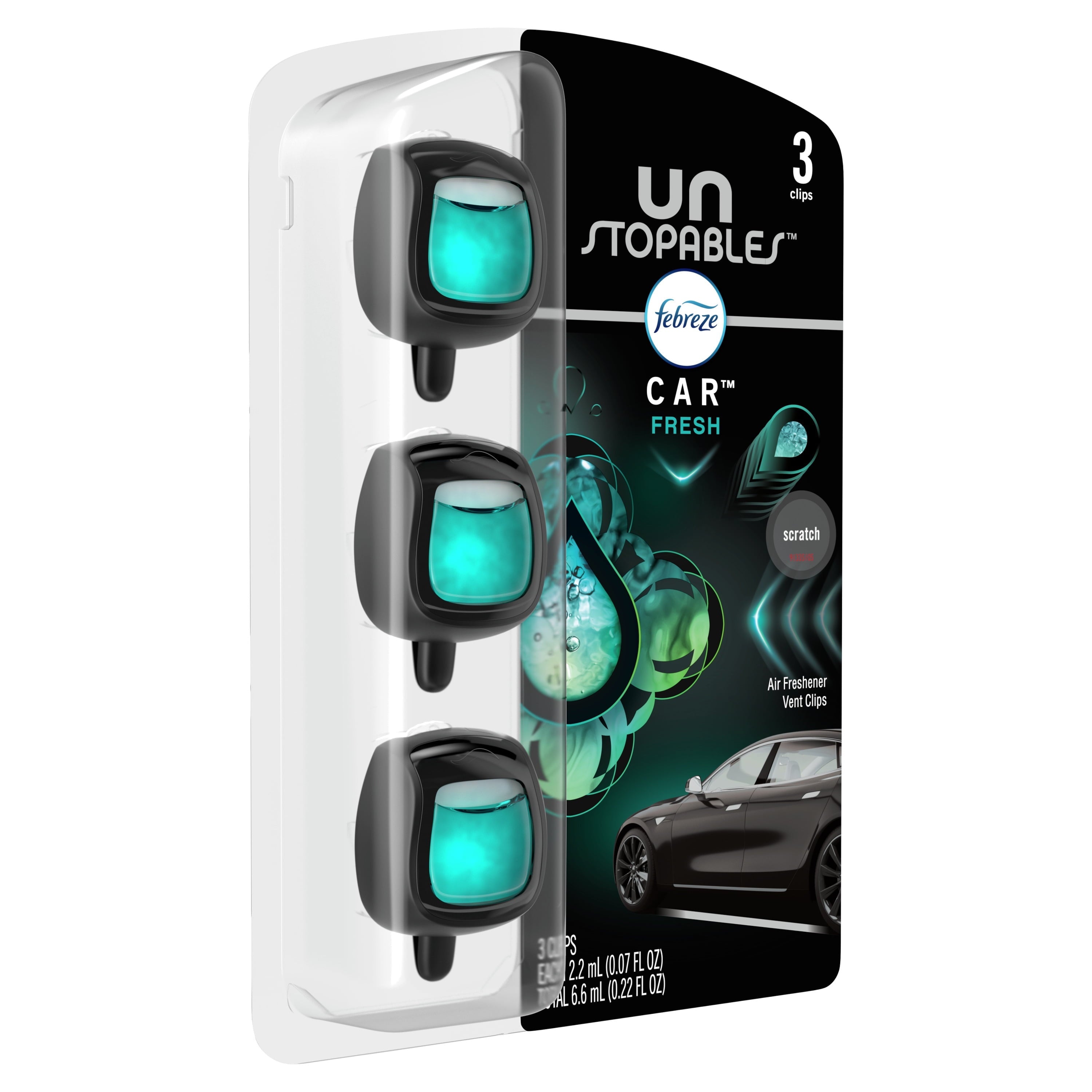Febreze Unstopables Odor-Fighting Car Freshener Vent Clip Fresh, .07 fl oz., 3 Ct