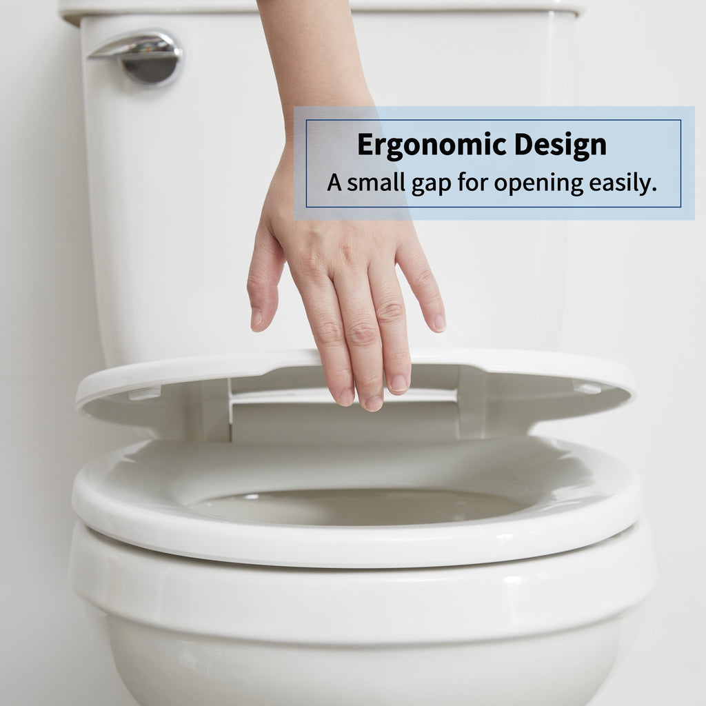 FBJ Oval Plastic Toilet Seat Soft Close in White, No Slam & Easy to Clean