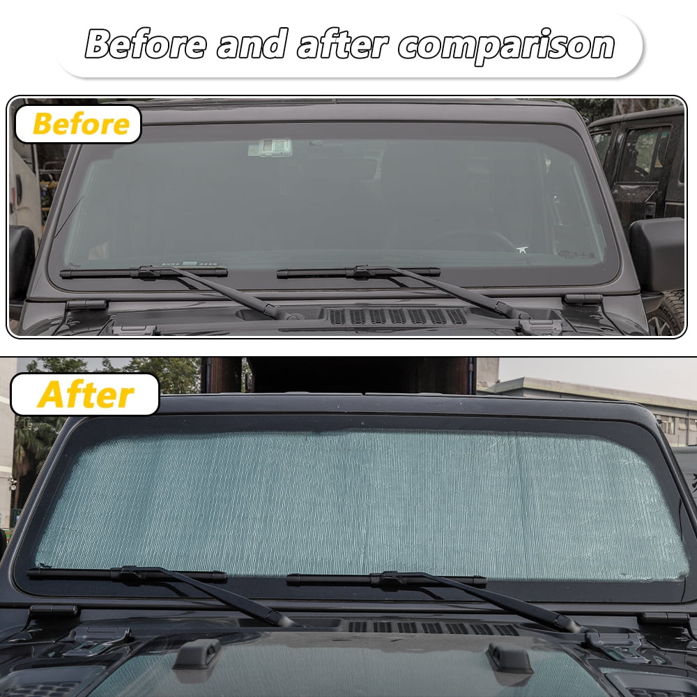 CheroCar Car Sun Shade Windshield Visor Cover for Jeep Wrangler JL JLU & Jeep Gladiator JT 2018-2023, Silver