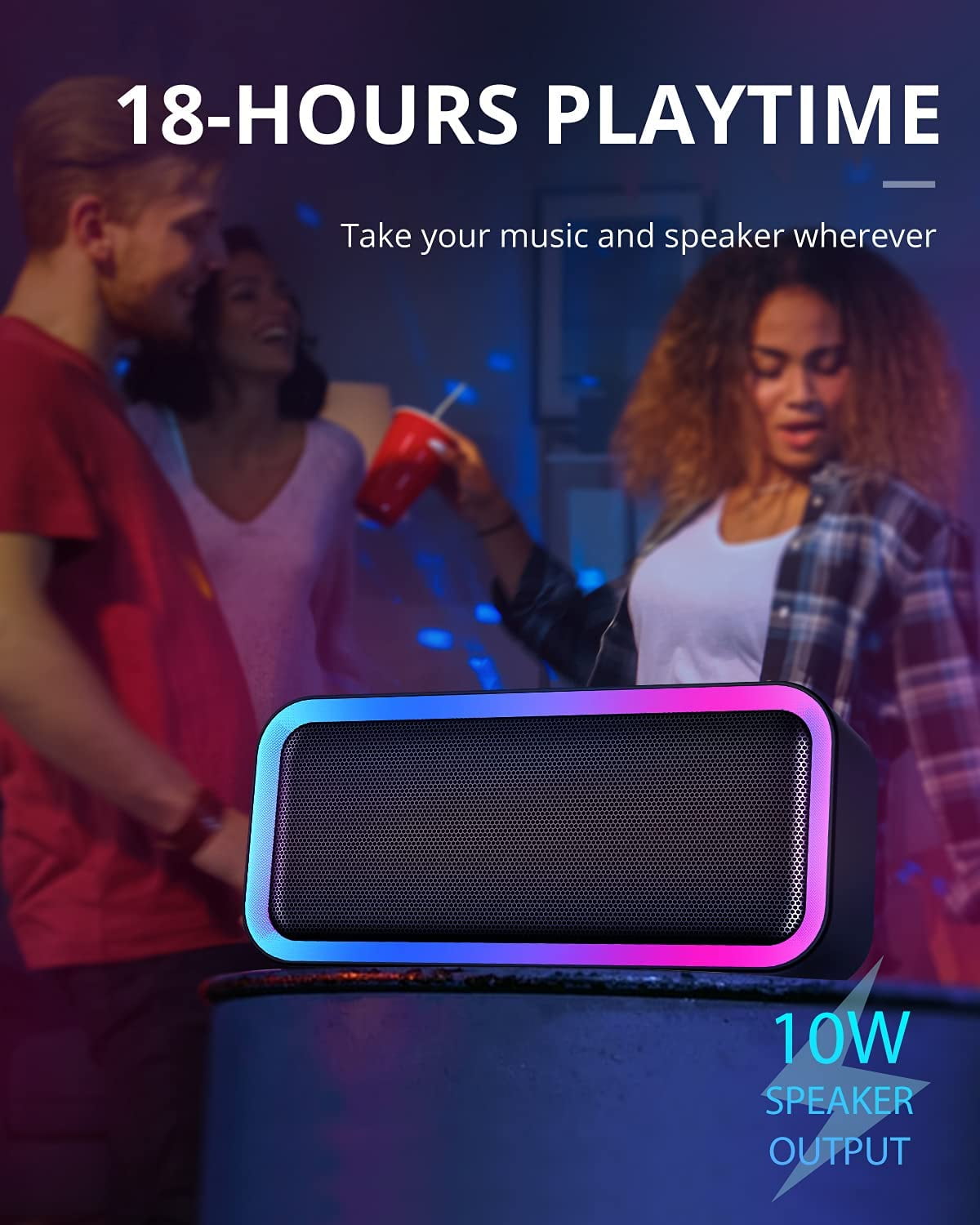 LED RGB Lights Bluetooth Party Speaker, 16W Portable Wireless Bluetooth Speaker w/HD Stereo, IPX6 Waterproof, 18H Playtime, Mic, TF Card, Mini Speakers for Home Garden Party Camping Travel