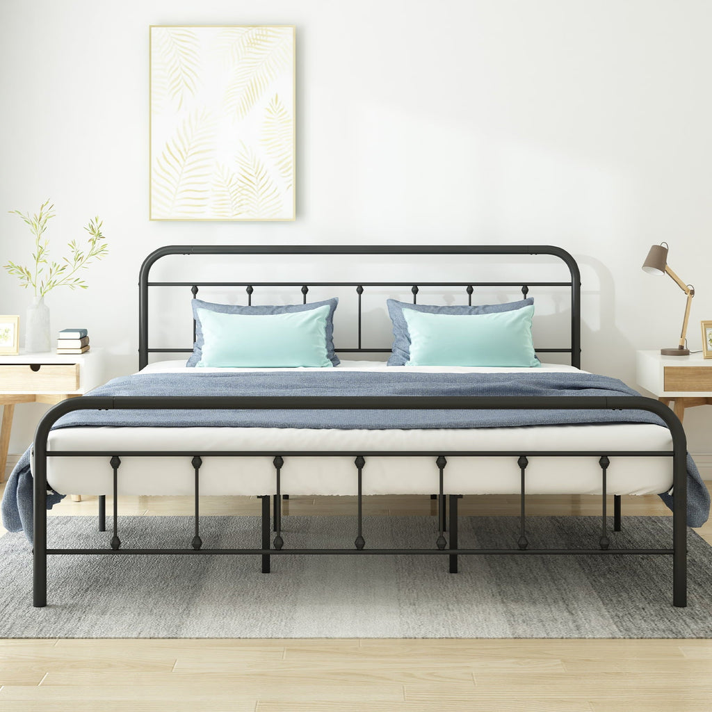 TABU California King Size Metal Bed Frame with Headboard & Footboard -Mattress Foundation - Easy Assembly - No Box Spring Needed - Cal King/Black