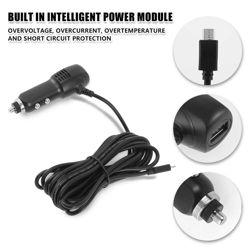 Universal Dash Cam Power Lead DC 5V Quick Charger Mini USB Charging Cable 3.5M/11.5FT Wire Long Power Supply Cable Cord for Mobile Phones MP3 MP5 Tablet Computers DVRs Recorders GPS