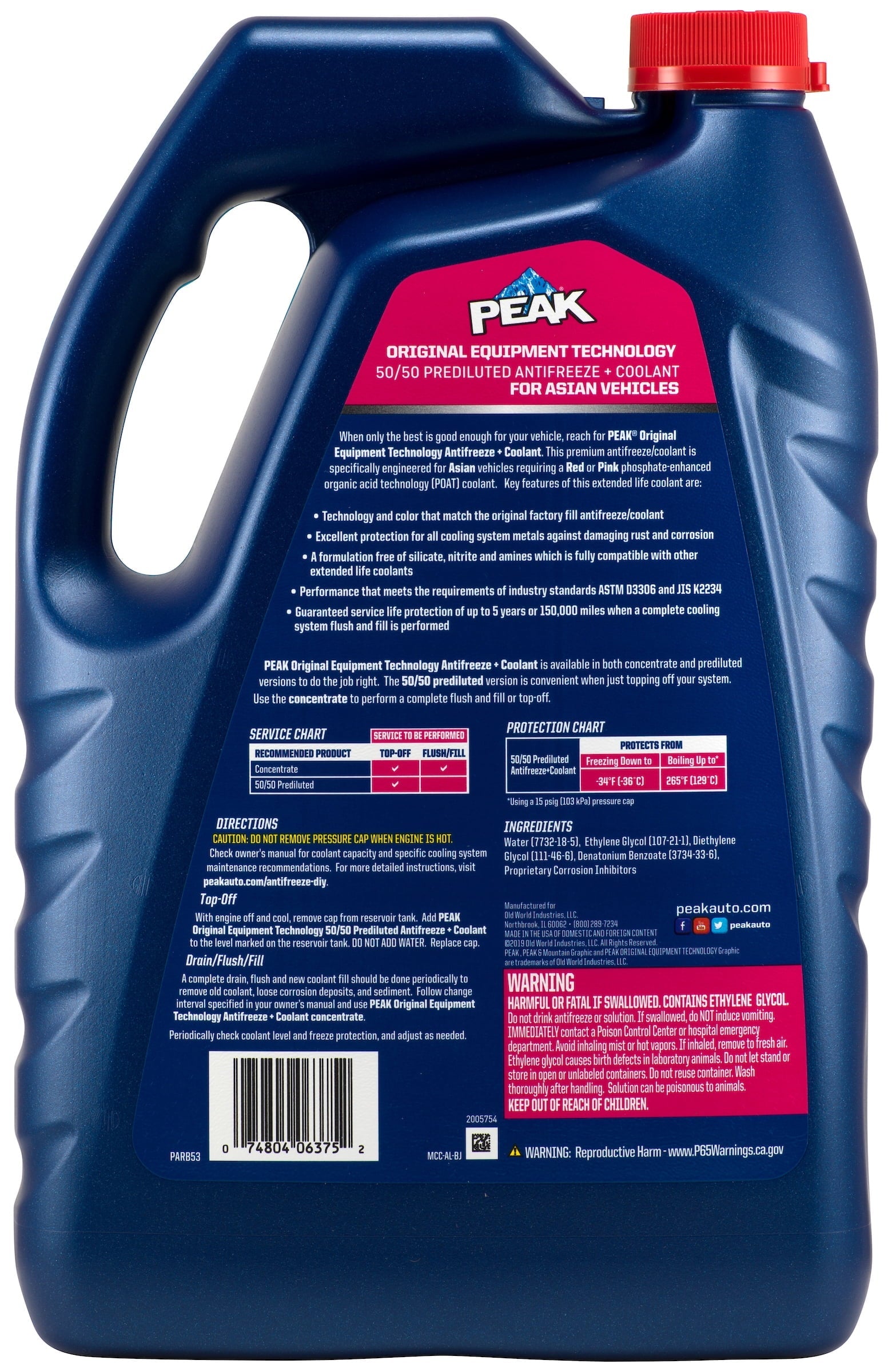 PEAK OET Antifreeze + Coolant for Asian Vehicles Red/Pink