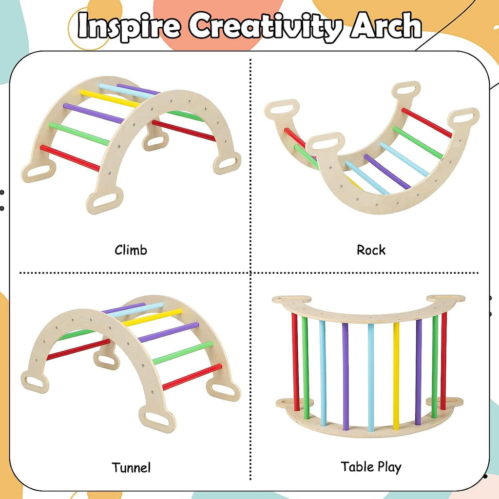 OLAKIDS Climbing Triangle Set, 5 in 1 Kids Wooden Montessori Climber Toy with Ramp Ladder Arch Slide for Gym Playground, Indoor Outdoor Climb Activity Jungle Play Structure for Toddlers 1-3
