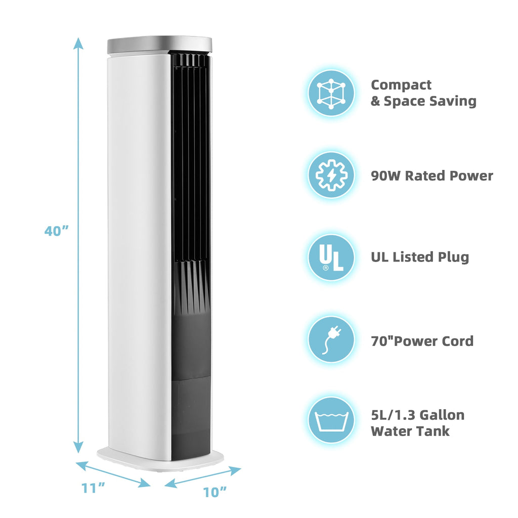 Costway 3-In-1 Portable Evaporative Air Cooler 40'' Bladeless Cooling Tower Fan w/Timer White