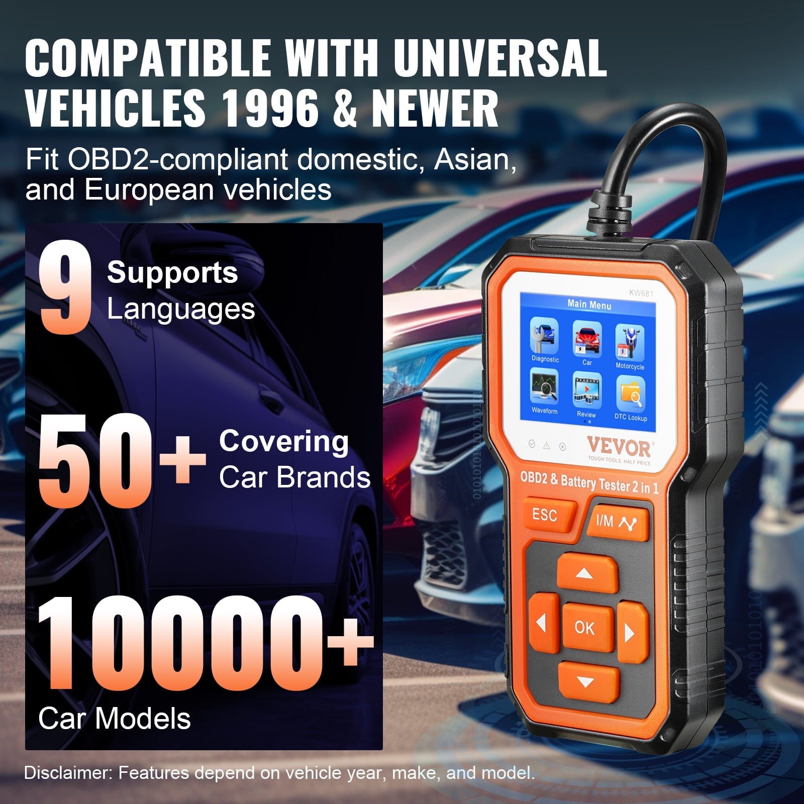 BENTISM Car OBD2 Scanner Code Reader Engine Fault Code Reader Scanner CAN Diagnostic Scan Tool for All OBD II Protocol Cars Since 1996, OBD2 Scanner Live Data for Check Engine Light, Orange