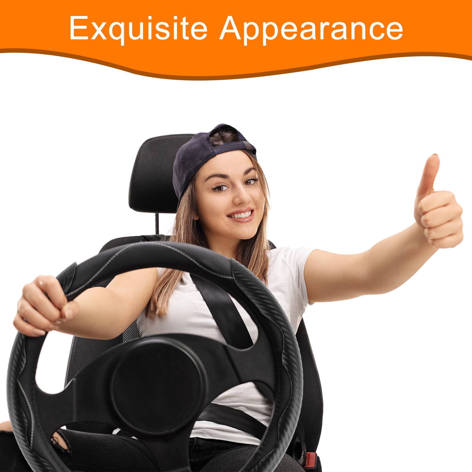 Protoiya Car Steering Wheel Cover,Carbon Fiber Textured Anti-Skid Auto Wheel Cover Protector Universal Car Accessories Reusable for 38cm Diameter Steering Wheel