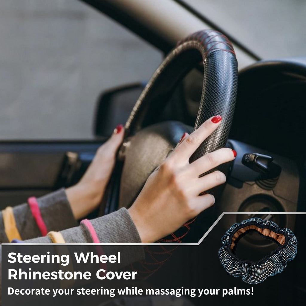 Steering Wheel Cover Glitter, Crystal Diamond Steering Wheel Cover for Women Girls, Decorative Bling Rhinestone Protector Cover for 14.17-15.35inch Steering Wheels