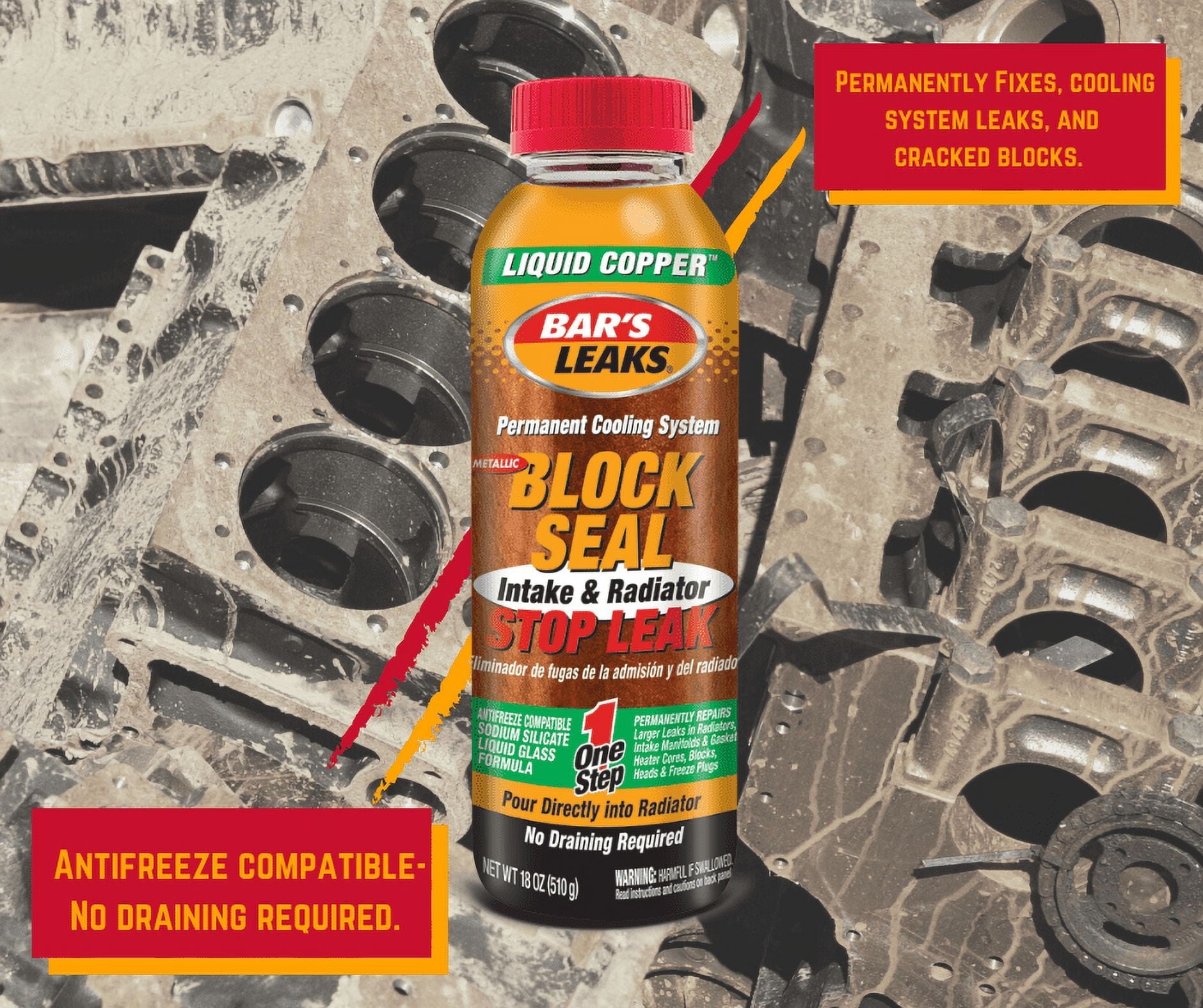 Bar's Leaks Block Seal Liquid Copper Intake & Radiator Stop Leak, 18 oz