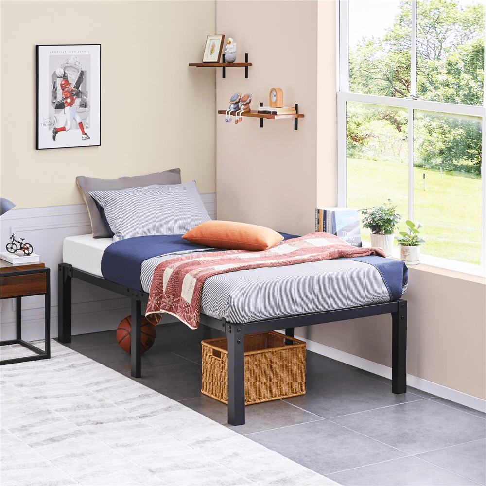 Yaheetech Twin Size Metal Platform Bed Frame with Steel Slat Support, Black
