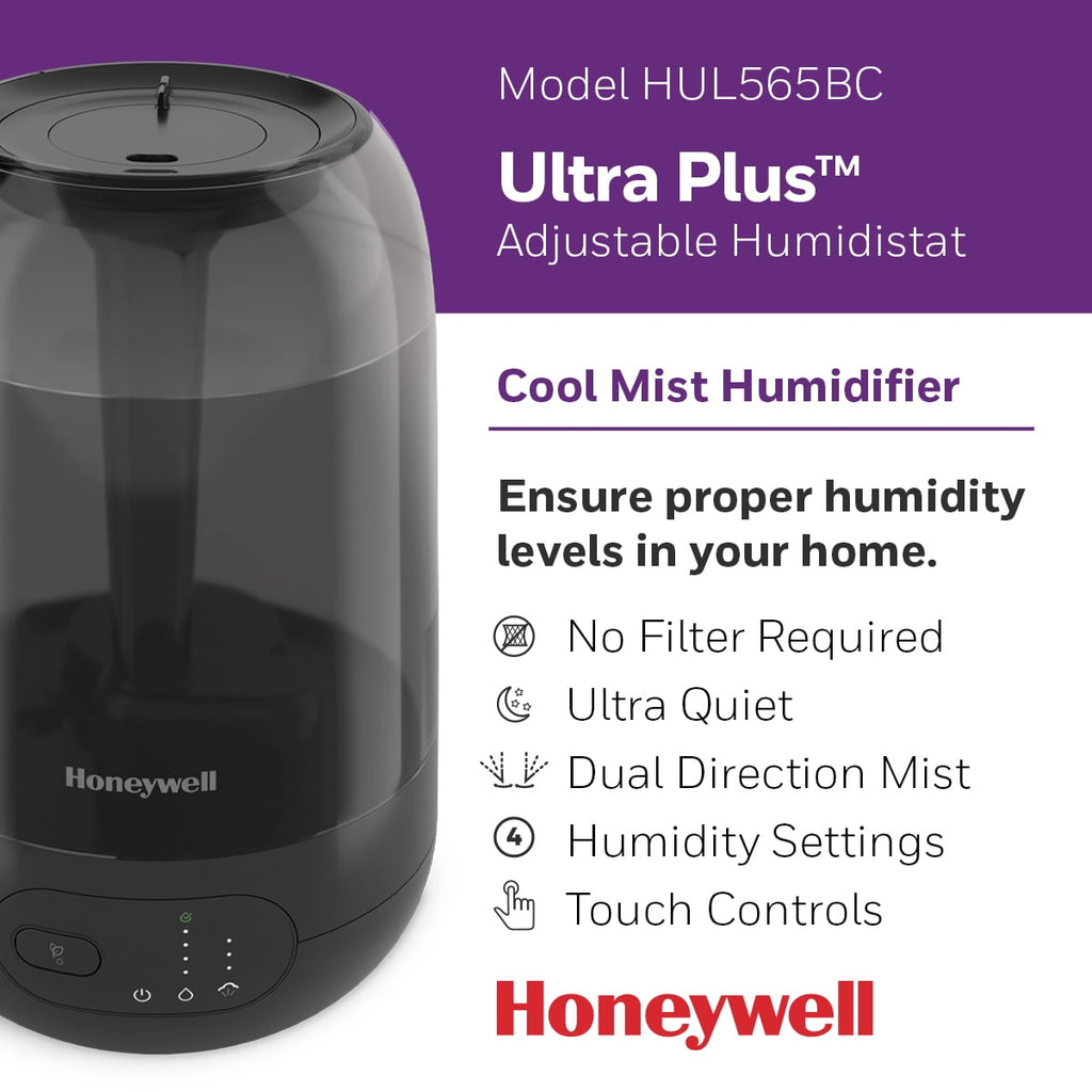 Honeywell Ultra Plus Cool Mist Humidifier for Large Rooms, 500 sq. ft, Black, HUL565B