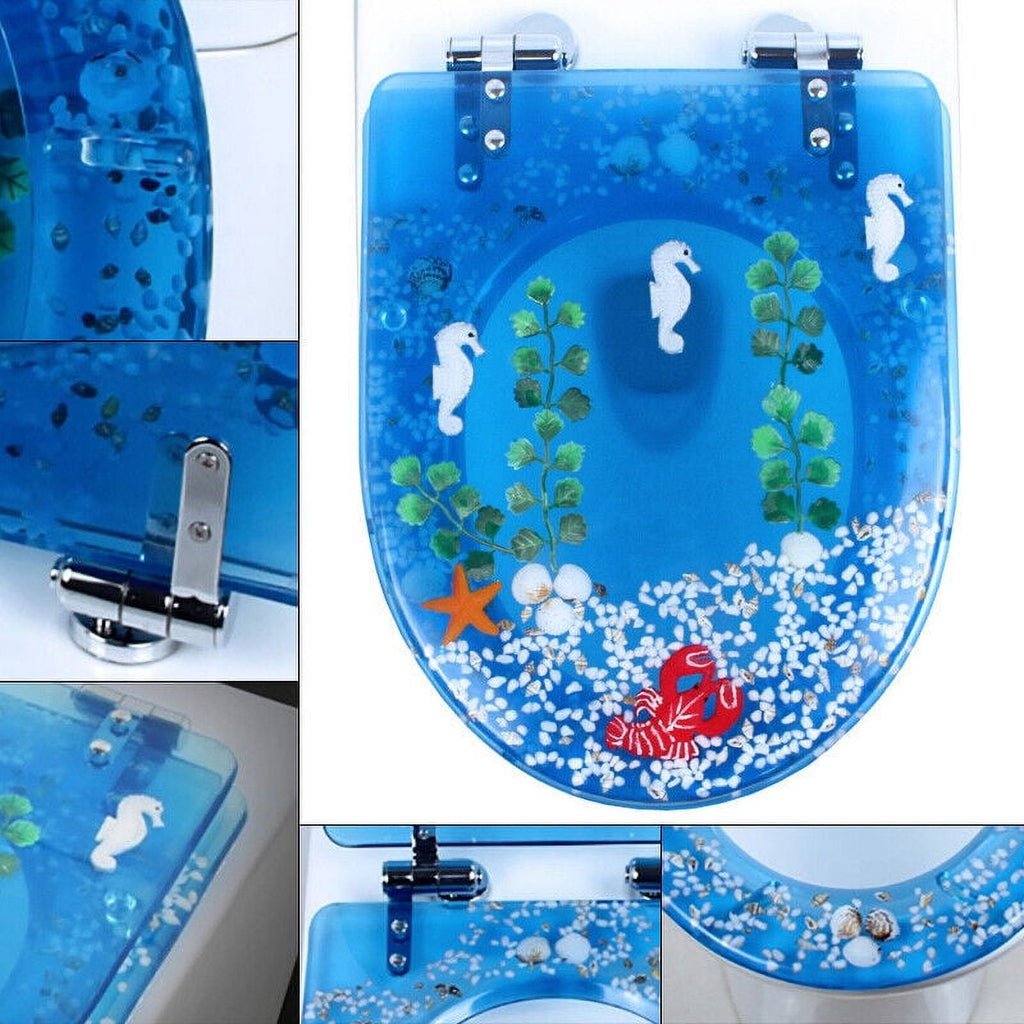 Oukaning Toilet Seat U/V Shape Resin Decorative Toilet Seat Seashell Sea Plants Decored Bathroom