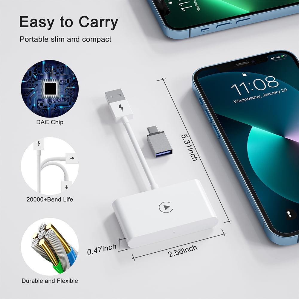 Virwir Wireless Apple Carplay Adapter, For Iphone Factory Wired Apple CarPlay Car Plug-and-Play (Please Check If It Fits Your Car Before Buying!!!!)