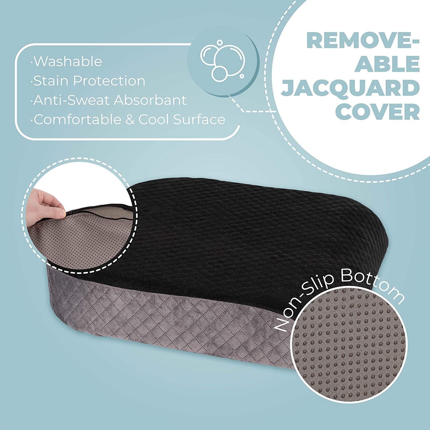 Kolbs Large Seat Cushion | Stylish Plush Velvet Cover | Large Memory Foam Seat Cushion for Office Chair, Car or Wheelchair | Office Chair Cushion Back Pain Coccyx Pain Relief | Carry Handle