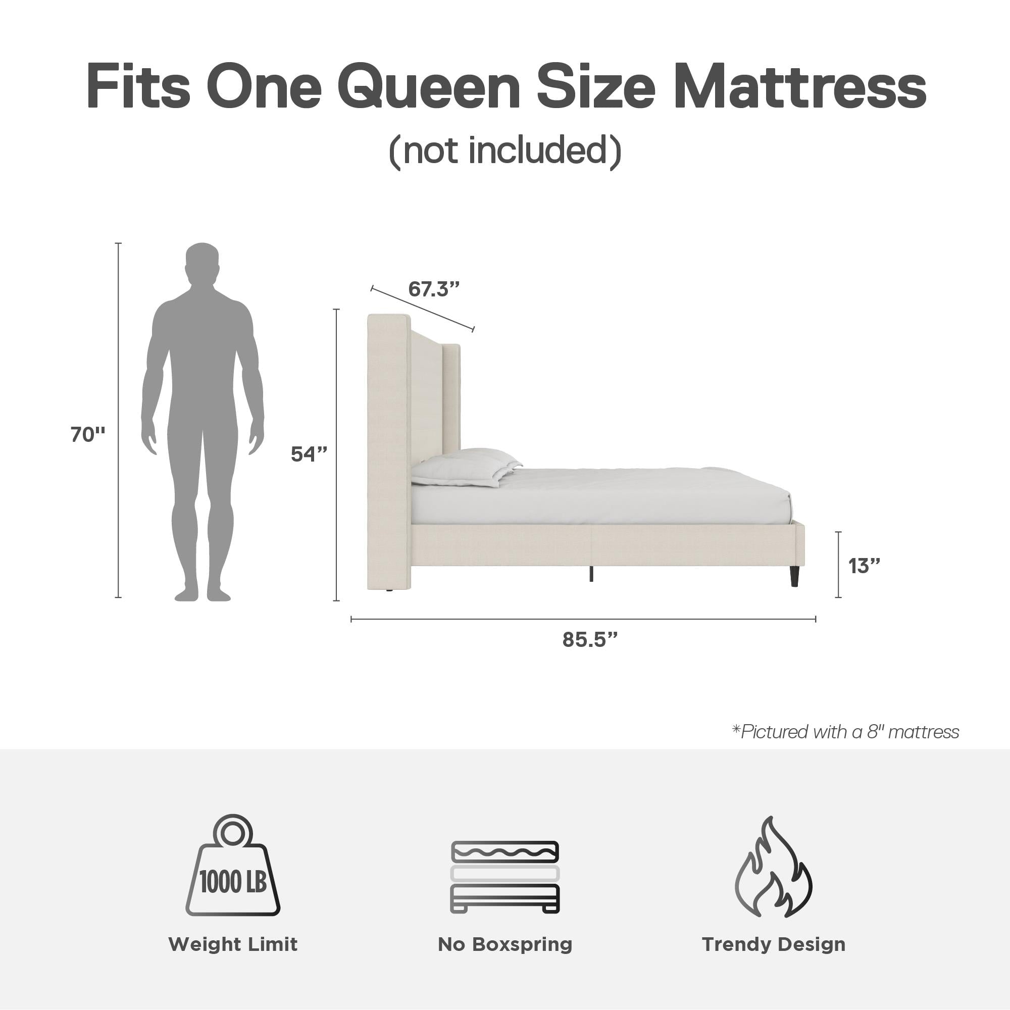 DHP Eveline Upholstered Platform Bed Frame with High Wingback Headboard, Queen, Textured Ivory Canvas