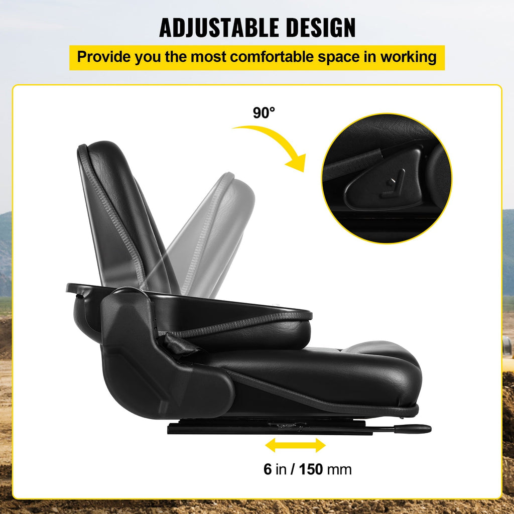 BENTISM Forklift Seat Mower Seat Universal PVC High Back Tractor Seat w/ Seat Belt