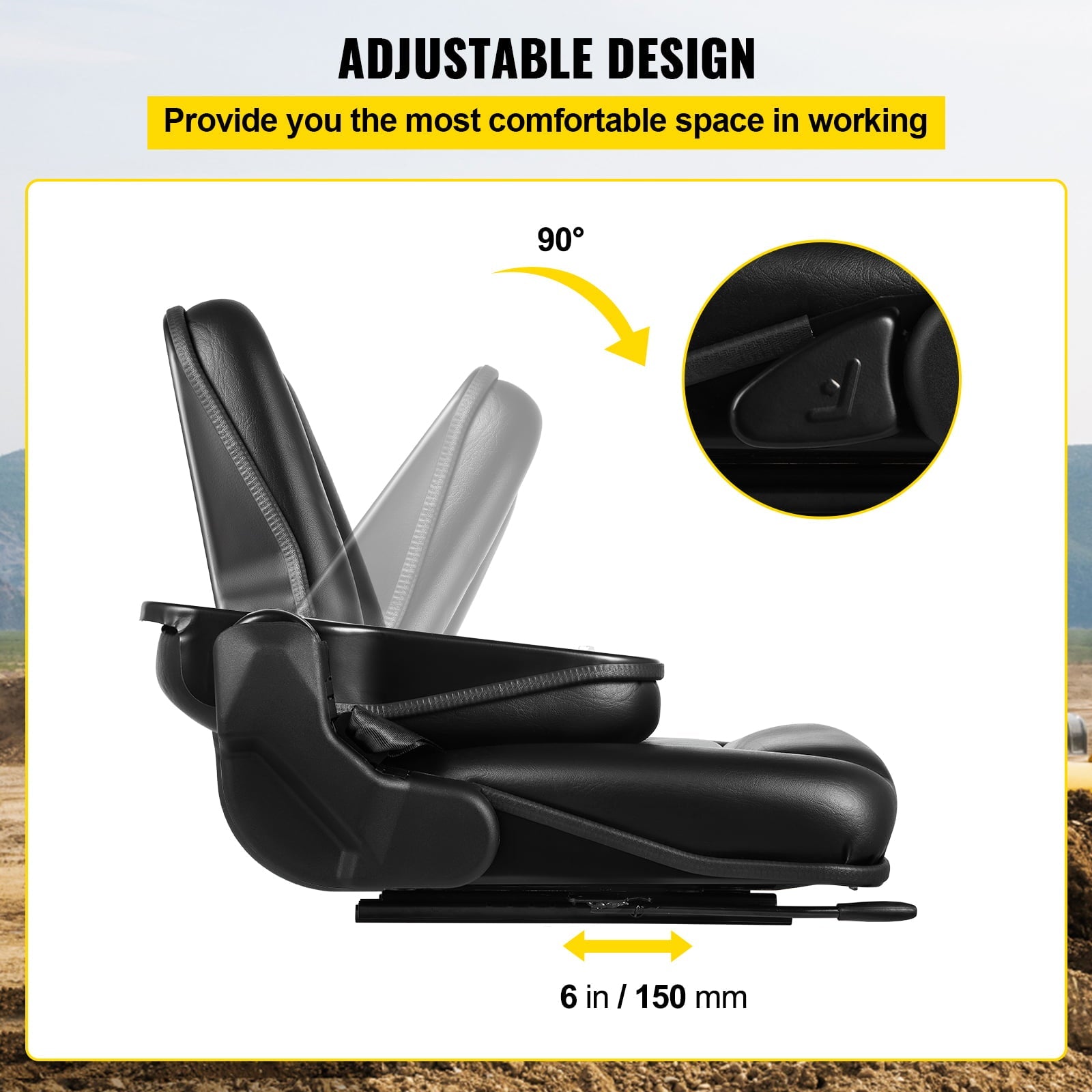 BENTISM Forklift Seat Mower Seat Universal PVC High Back Tractor Seat w/ Seat Belt
