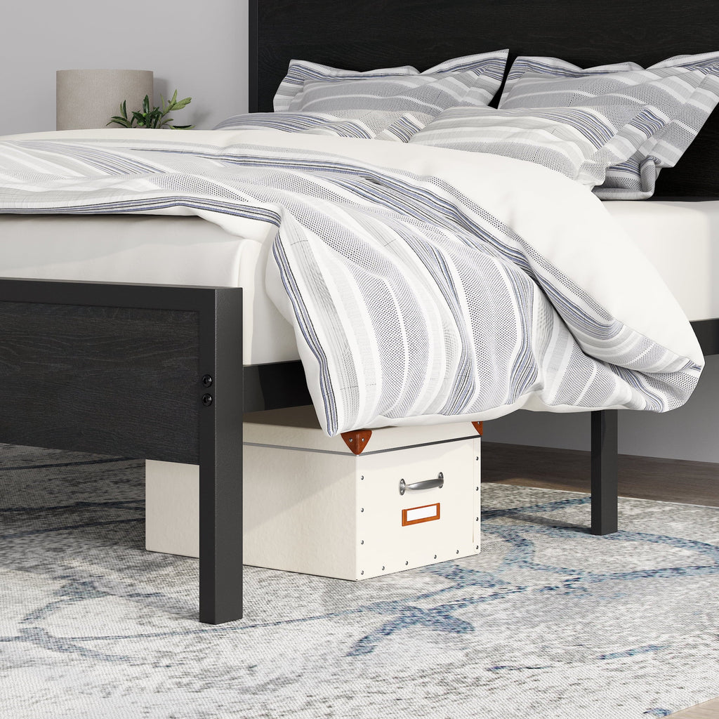 Allewie Queen Size Heavy Duty Bed Frame with Black Oak Headboard, Engineered Wood, 12'' Under Bed Storage