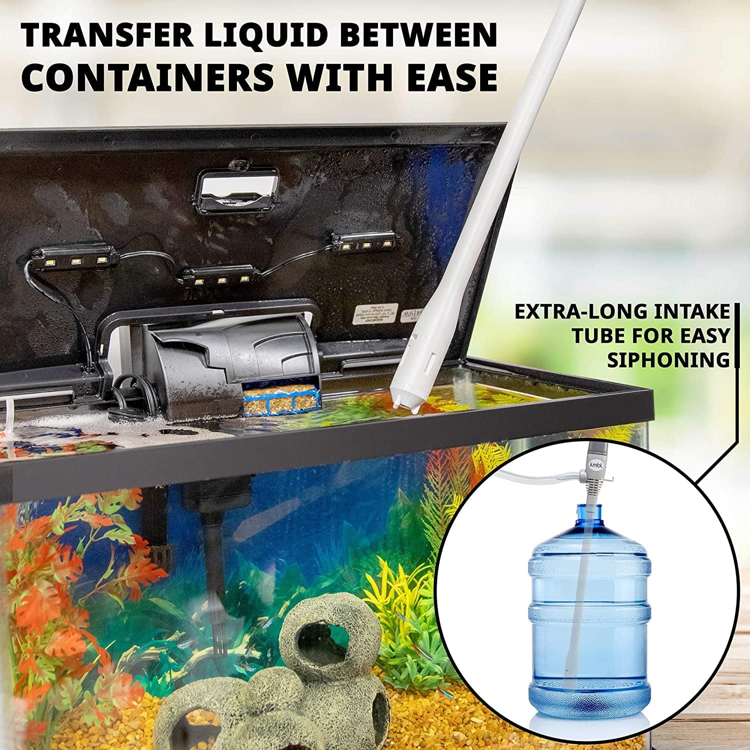 Jumbl Fuel Transfer Pump, Battery-Powered, 2.3 gal/Min Liquid Transfer for Water & More - Gray