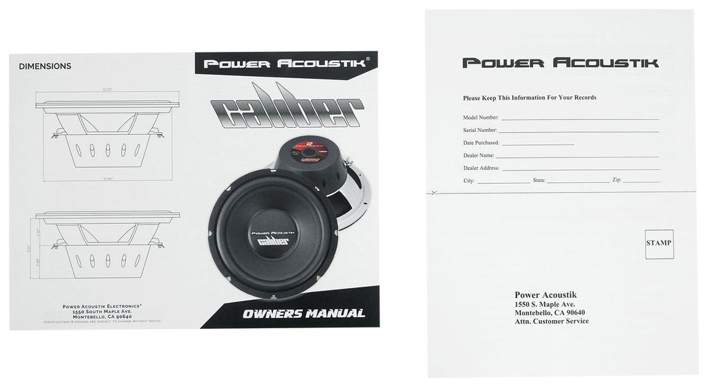 (2) Power Acoustik CBW-124 12" 1500 Watt Car Subwoofers+Sealed Sub Box Enclosure