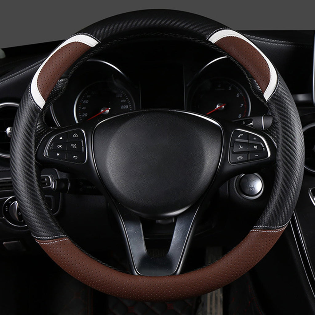 XWQ Steering Wheel Cover Sweat-proof Breathable Universal Carbon Fiber Anti-skid Car Steering Cover for Driver