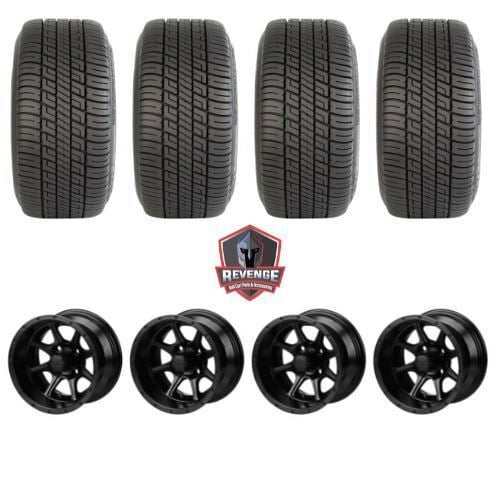 12" Azusa Matte Black Golf Cart Wheels and Tires Combo (205/30-12) Set of 4