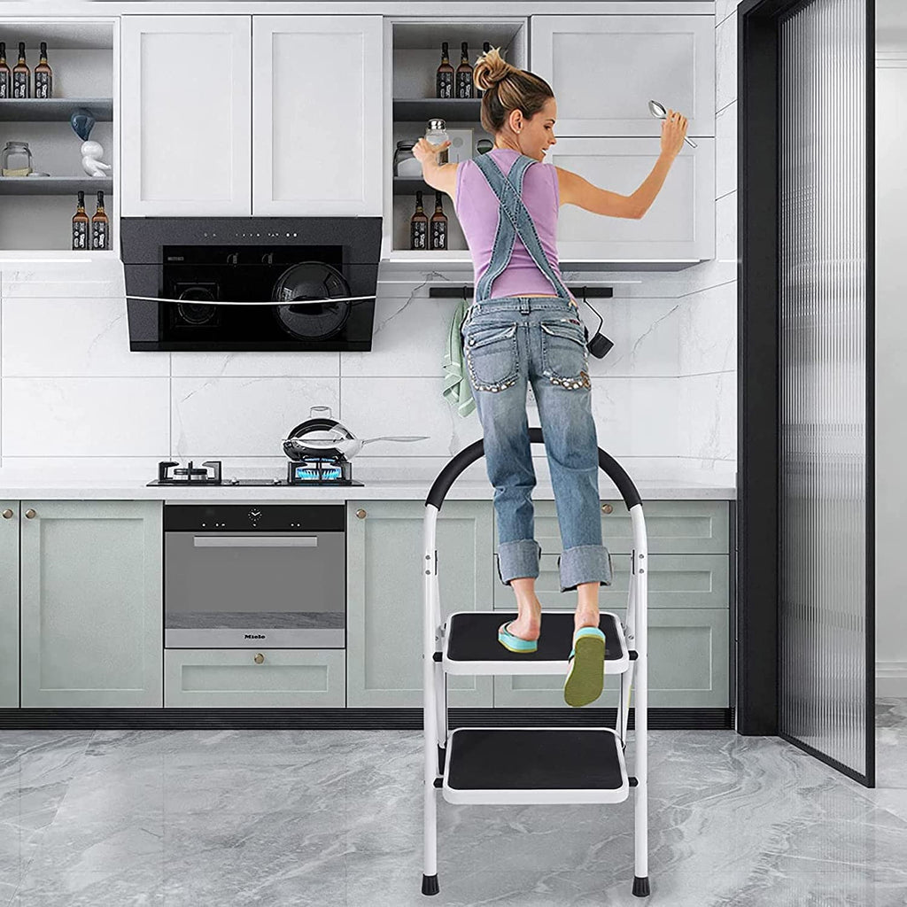 WAYPLUS 2 Step Steel Ladder, Folding Portable Step Stool w/ Non-Slip Feet, Rubber Pads, 330lb Capacity