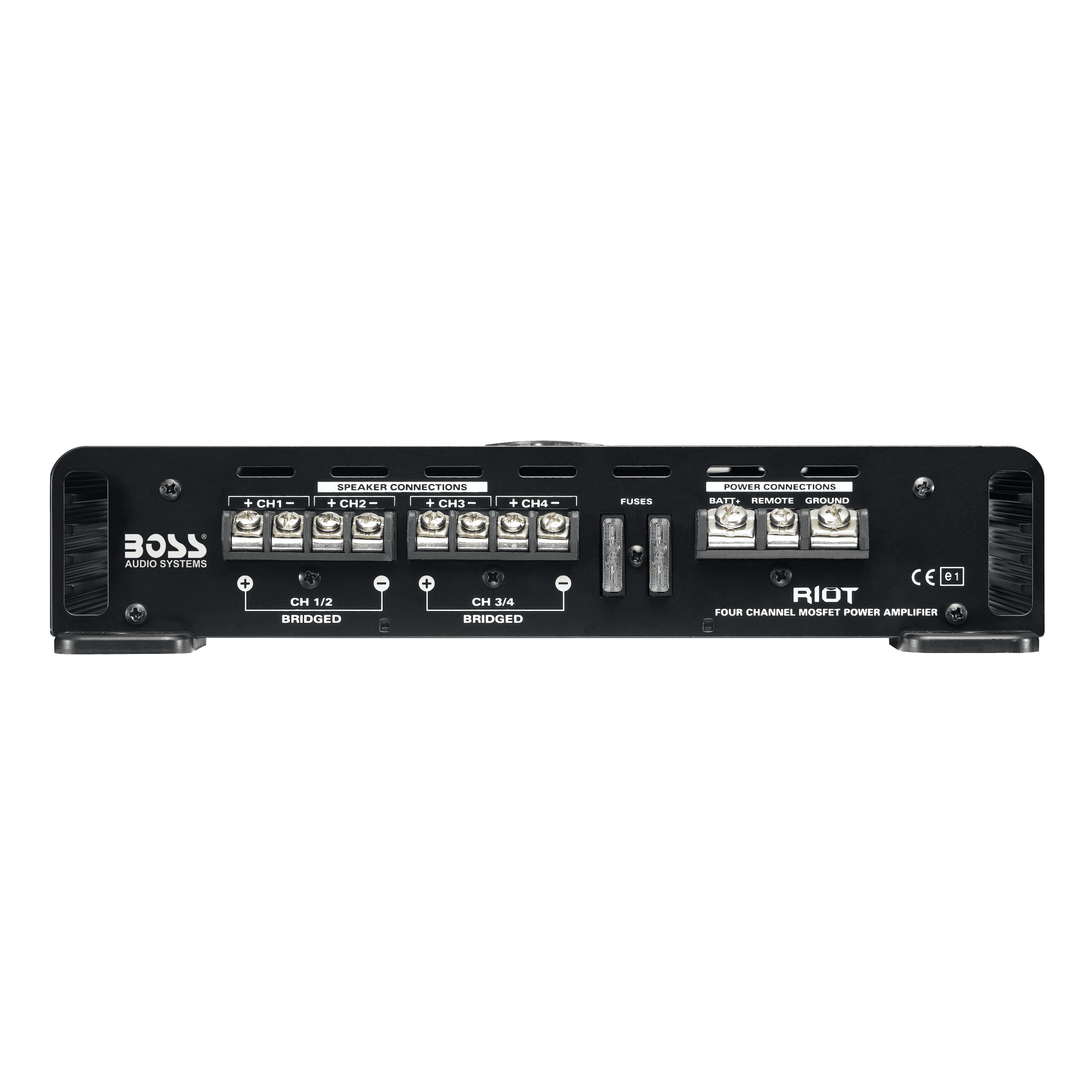 BOSS Audio Systems R2504 Riot Series Car Audio Amplifier - 1000 High Output, 4 Channel, Class A/B, 2/4 Ohm, High/Low Level Inputs, High/Low Pass Crossover, Bridgeable, Full Range