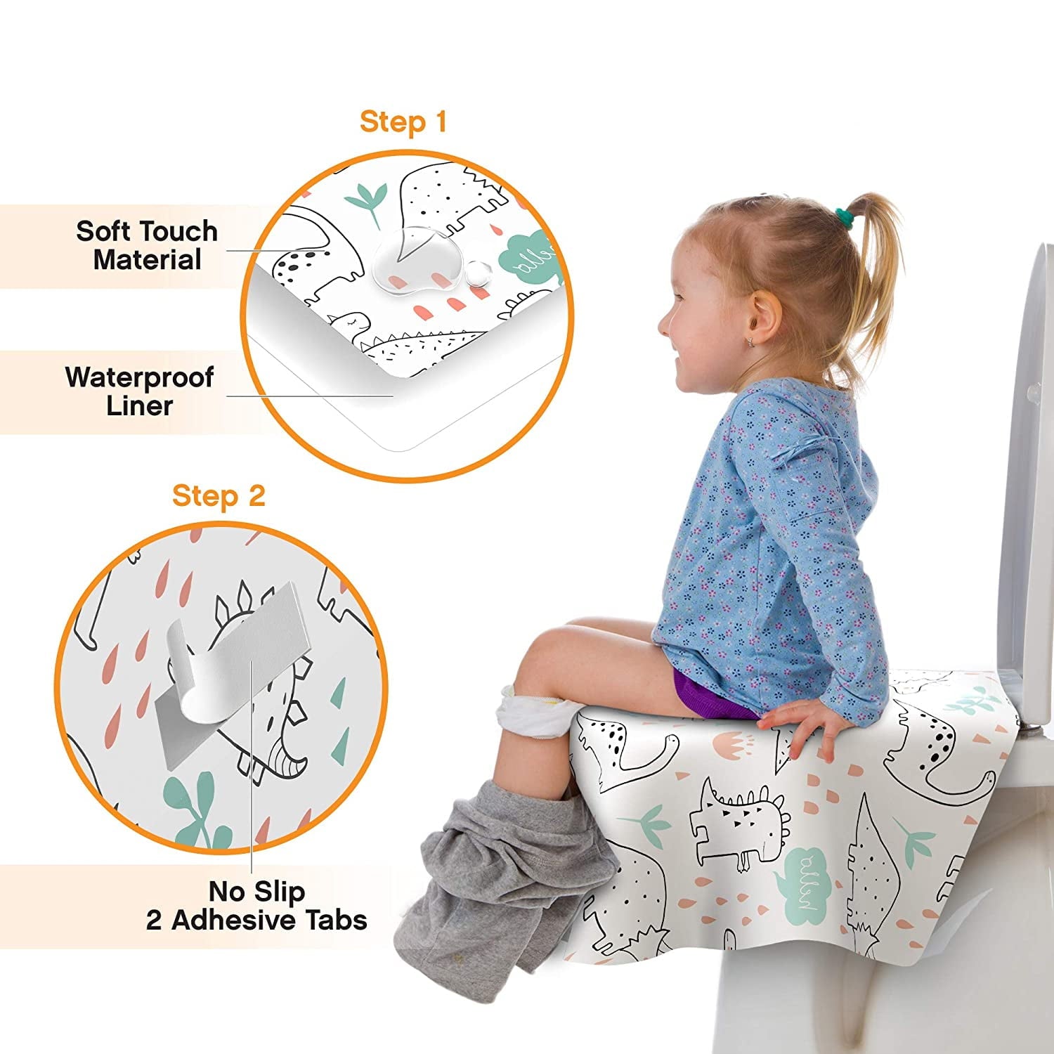 Disposable Toilet Seat Covers for Toddlers and Adults,Scheam 20 Pcs Extra Large Individually Wrapped Dinosaur Paper Potty Training Liners for Kids, Portablewith Non-Slip Adhesives, Potty Shield,Unisex